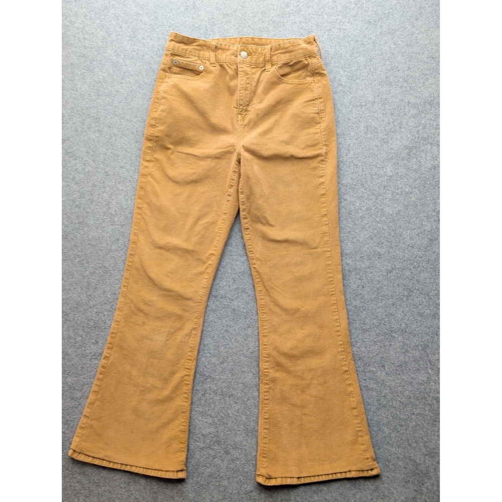American Eagle Women's Super Stretch Gold Corduroy Pants Flared High Rise 10...